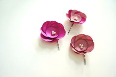Hair Pins With Pink Satin Flower And Pearls 1 small