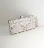 Baby Pink Damask Print Cotton Clamshell Clutch Purse 1 small