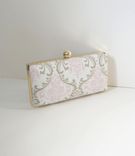 Baby Pink Damask Print Cotton Clamshell Clutch Purse 2 small
