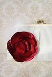 Pleated Clutch Purse With Satin Flower Brooch And Feathers 1 small