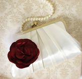 Pleated Clutch Purse With Satin Flower Brooch And Feathers 2 small