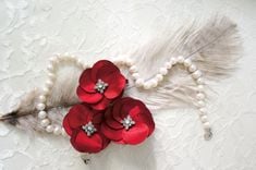Art Deco Clutch Purse With Handmader Red Satin Flower Accents 3 small
