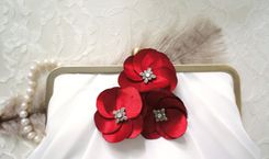 Art Deco Clutch Purse With Handmader Red Satin Flower Accents 2 small