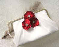 Art Deco Clutch Purse With Handmader Red Satin Flower Accents 1 small
