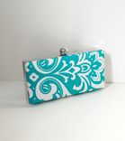 Teal High Quality Cotton Damask Clutch Purse 1 small