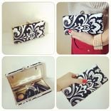 Teal High Quality Cotton Damask Clutch Purse 3 small