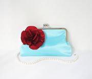 Blue Minimalist Clutch Purse With Flower Accent 1 small