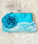 Teal Clutch Purse Wtih Carnation And Lace 1 small