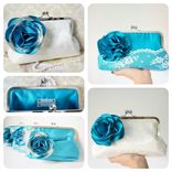 Teal Clutch Purse Wtih Carnation And Lace 3 small