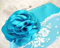 Teal Clutch Purse Wtih Carnation And Lace 4 small