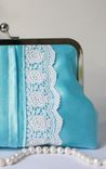 Aqua Blue Pleated Clutch Purse With Lace Trimming 1 small
