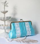 Aqua Blue Pleated Clutch Purse With Lace Trimming 2 small