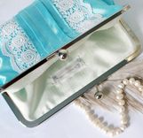 Aqua Blue Pleated Clutch Purse With Lace Trimming 4 small