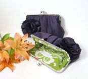 Purple Satin Clutch Purse With Handmade Flower Accent 1 small