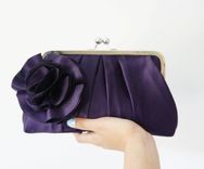Purple Satin Clutch Purse With Handmade Flower Accent 2 small