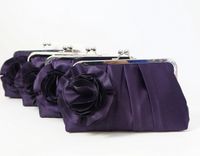 Purple Satin Clutch Purse With Handmade Flower Accent 3 small