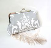 Gray And White Damask Bridal Clutch Purse 1 small