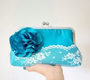 8 Handmade Teal Satin Flowers 2 small