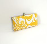 Yellow Cotton Damask Clamshell Clutch Purse 2 small