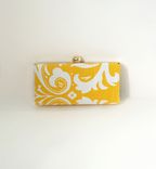 Yellow Cotton Damask Clamshell Clutch Purse 1 small