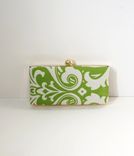 Green Cotton Damask Clamshell Clutch Purse 1 small