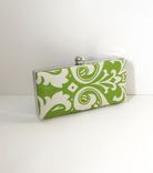 Green Cotton Damask Clamshell Clutch Purse 2 small
