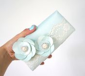 Victorian-Inspired Mint Green Clutch Purse With Flower Accents And Lace 3 small