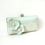 Victorian-Inspired Seafoam Green Clutch Purse With Handmade Flowers 1 small