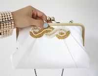 Art Deco Duchess Satin Clutch Purse With Beaded Applique 1 small