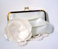 Pleated Ivory Satin Clutch Purse With Flower Accent 1 small