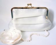 Pleated Ivory Satin Clutch Purse With Flower Accent 2 small