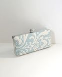 Ice Blue Cotton Damask Clamshell Clutch Purse 1 small