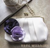 Pleated Satin Wedding Clutch Purse With Handmade Flower Accents 1 small