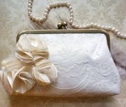 Victorian-Inspired Lace Clutch Purse With Handmade Flower Accents 3 small
