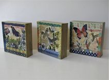 3 Mixed Media Butterfly Paintings, Original Birds Triptych, 5" X 5" Each 1 small