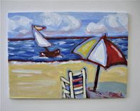 Original Impressionist Sailboat Acrylic Painting, 7" X 5" 3 small