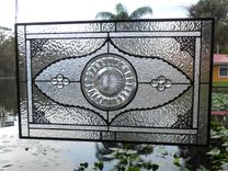 Stained Glass Window Panel, Heisey Narrow Flute Pattern Depression Glass Plates 4 small