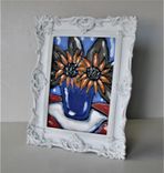 Original Acrylic Sunflowers Painting, Shabby Ornate White Frame 1 small