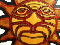 Red Wood Crafted Mosaic Tribal Sun 2 small