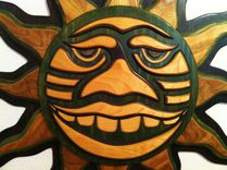 Green Wood Crafted Mosaic Tribal Sun 2 small