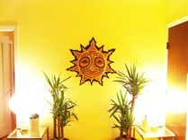 Brown Wood Crafted Mosaic Tribal Sun 5 small