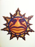 Blue Wood Crafted Mosaic Tribal Sun 1 small