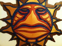 Blue Wood Crafted Mosaic Tribal Sun 2 small