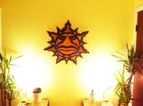 Blue Wood Crafted Mosaic Tribal Sun 5 small