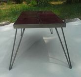 Reclaimed Purple Heart Coffee Table With Steel Base And Hairpin Legs 3 small