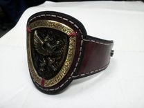 Custom Leather Armband With Metal Shield 1 small