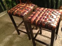 Custom Backless Barstools With Woven Recycled Leather Belt Seat 5 small