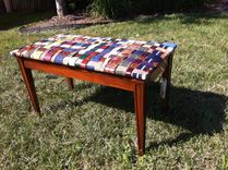 Piano Bench Covered With Woven Leather Recycled Belts 1 small