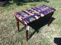 Piano Bench Covered With Woven Leather Recycled Belts 2 small