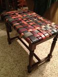 Piano Bench Covered With Woven Leather Recycled Belts 3 small